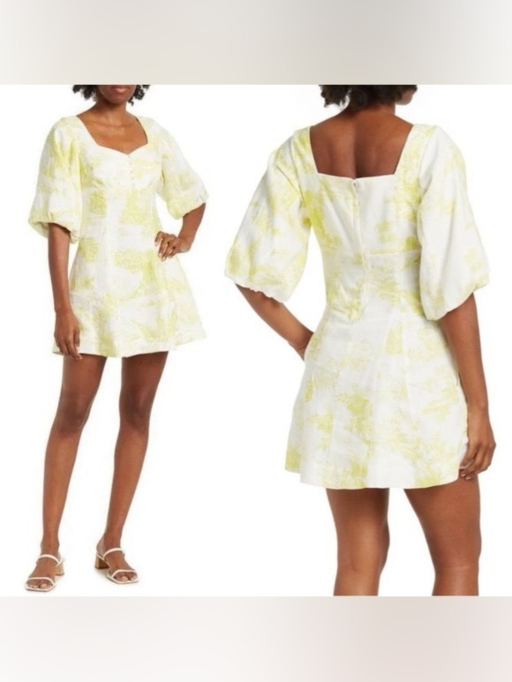 ▪️Nicholas Lydia Puff Sleeve
Linen Mini Dress Verley Toile Limeade 12